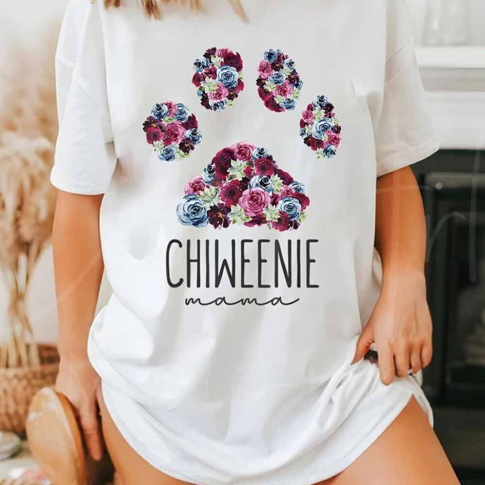 Chiweenie Mama Floral Paw Dog Mom Tee Dog Lover Shirt Premium Graphic Tee Shir